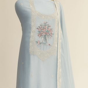 Nazia Touch - Pastel Blue Unstitched Suit-Aaroha Living