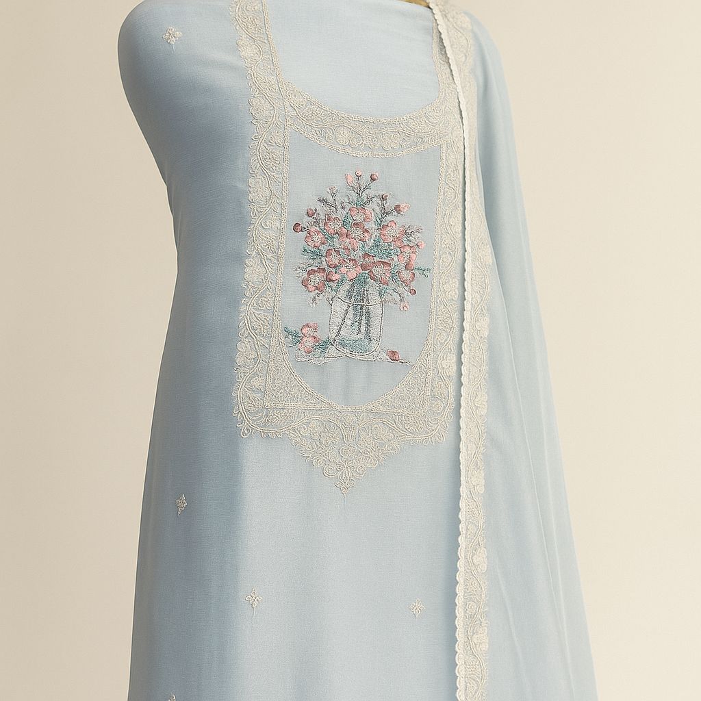 Nazia Touch - Pastel Blue Unstitched Suit-Aaroha Living