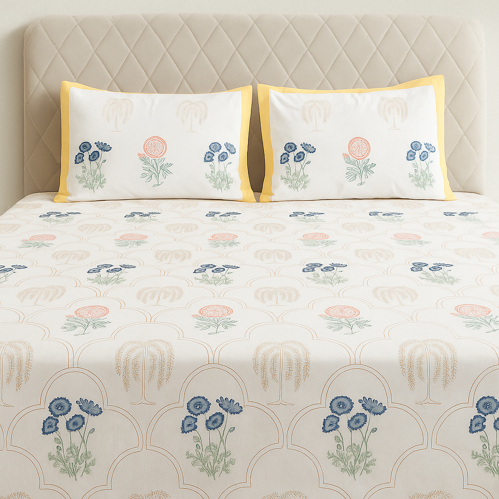 Cotton Block Print Bedsheet-Aaroha Living