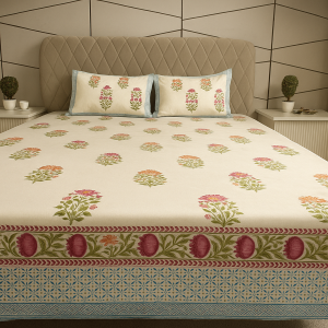 Cotton Block Print Bedsheet-Aaroha Living