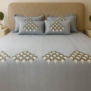 Dark Grey Embroidered Bedcover Set-Aaroha Living