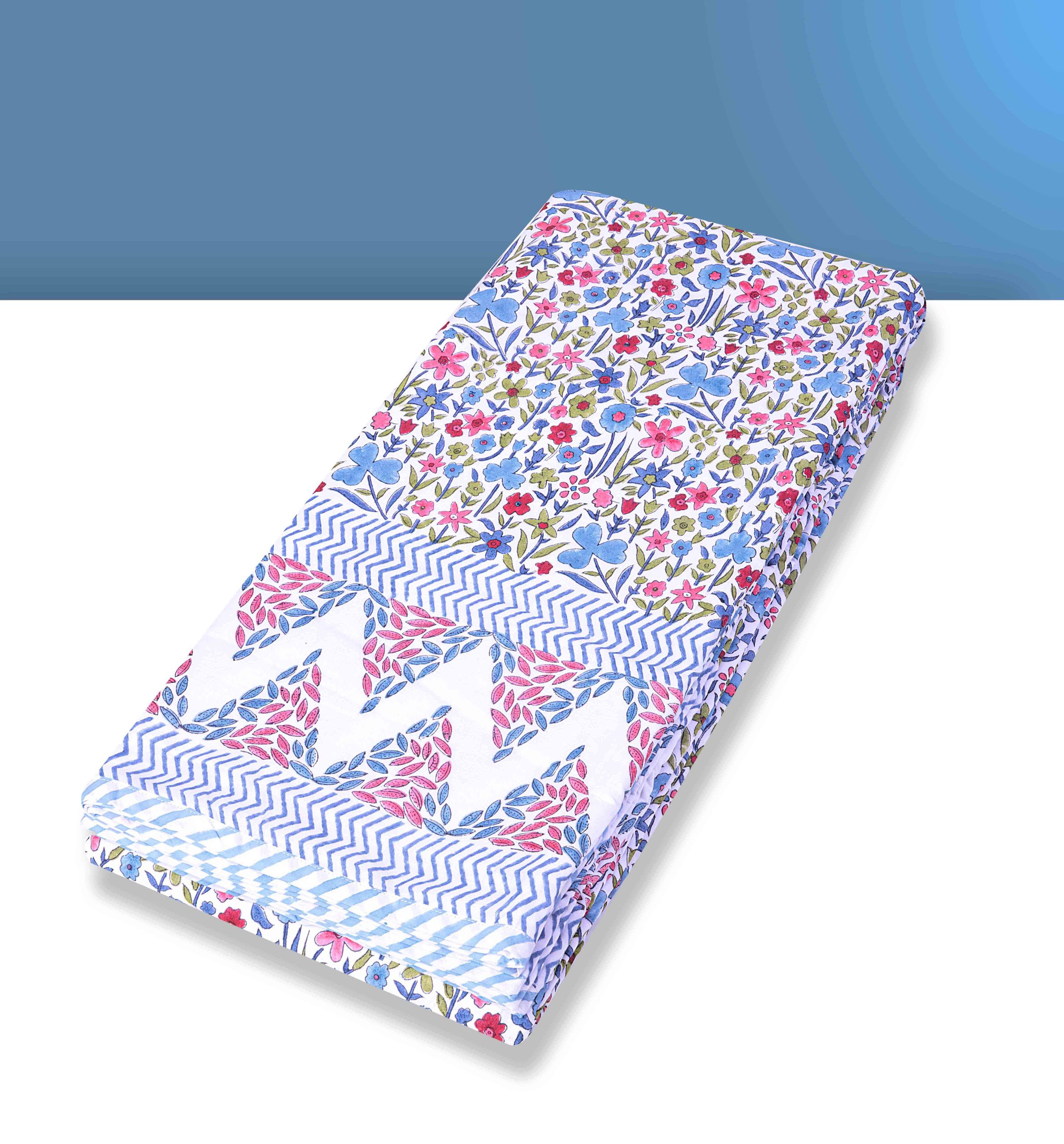 Cotton Dohar with Floral & Geometric Printed-Aaroha Living