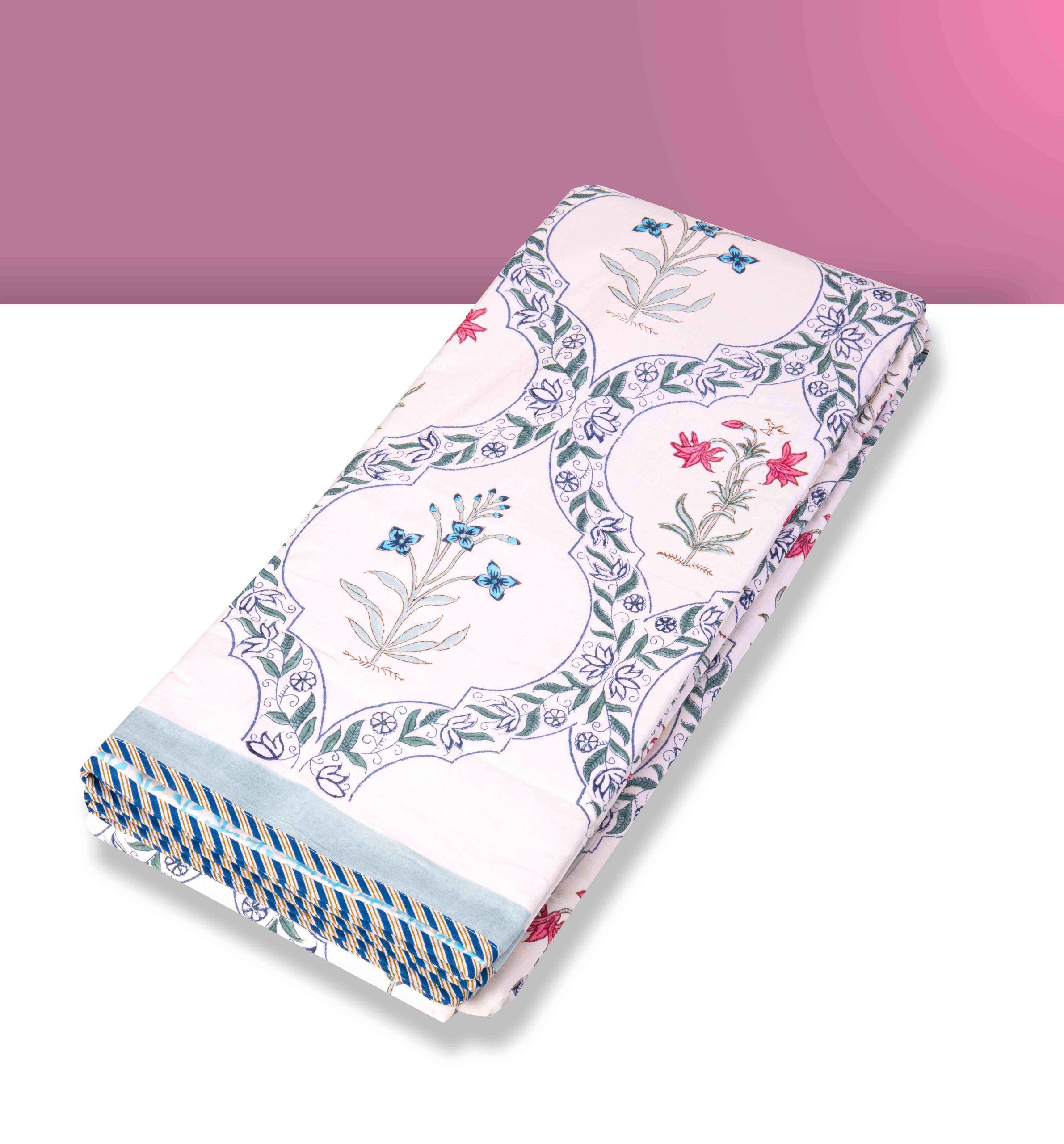 Cotton Dohar with Floral & Geometric Printed-Aaroha Living