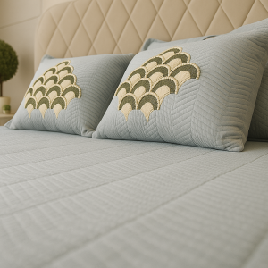 Dark Grey Embroidered Bedcover Set-Aaroha Living