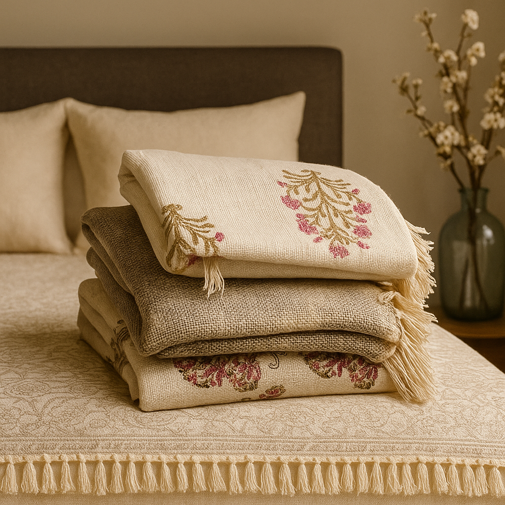 Handwoven Cotton Throw Blanket with Tassels-Aaroha Living