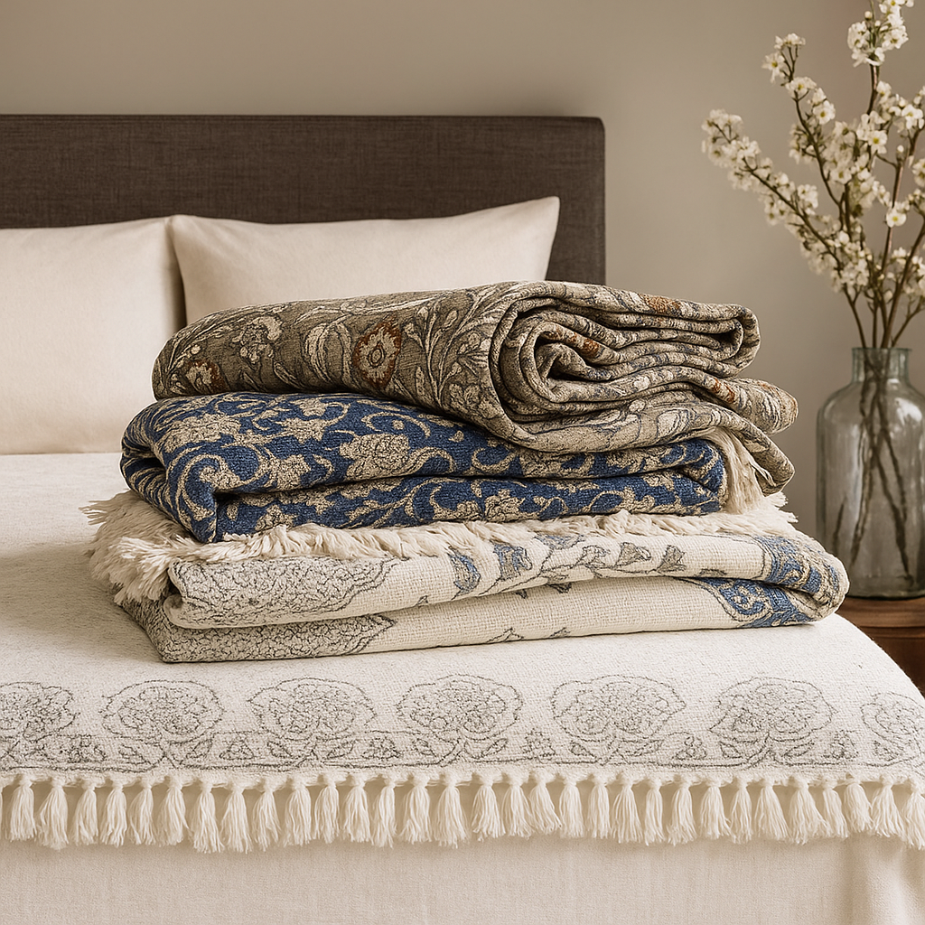 Handwoven Cotton Throw Blanket with Tassels-Aaroha Living