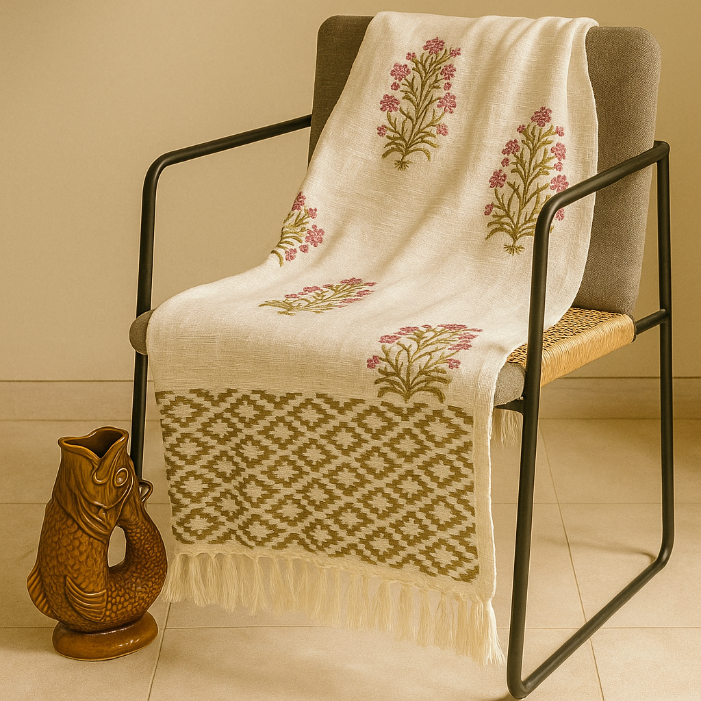 Handwoven Cotton Throw Blanket with Tassels-Aaroha Living