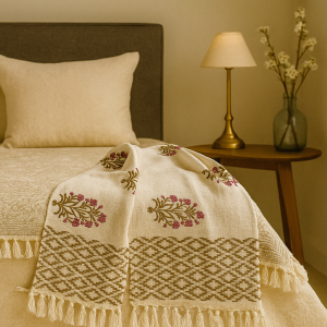 Handwoven Cotton Throw Blanket with Tassels-Aaroha Living