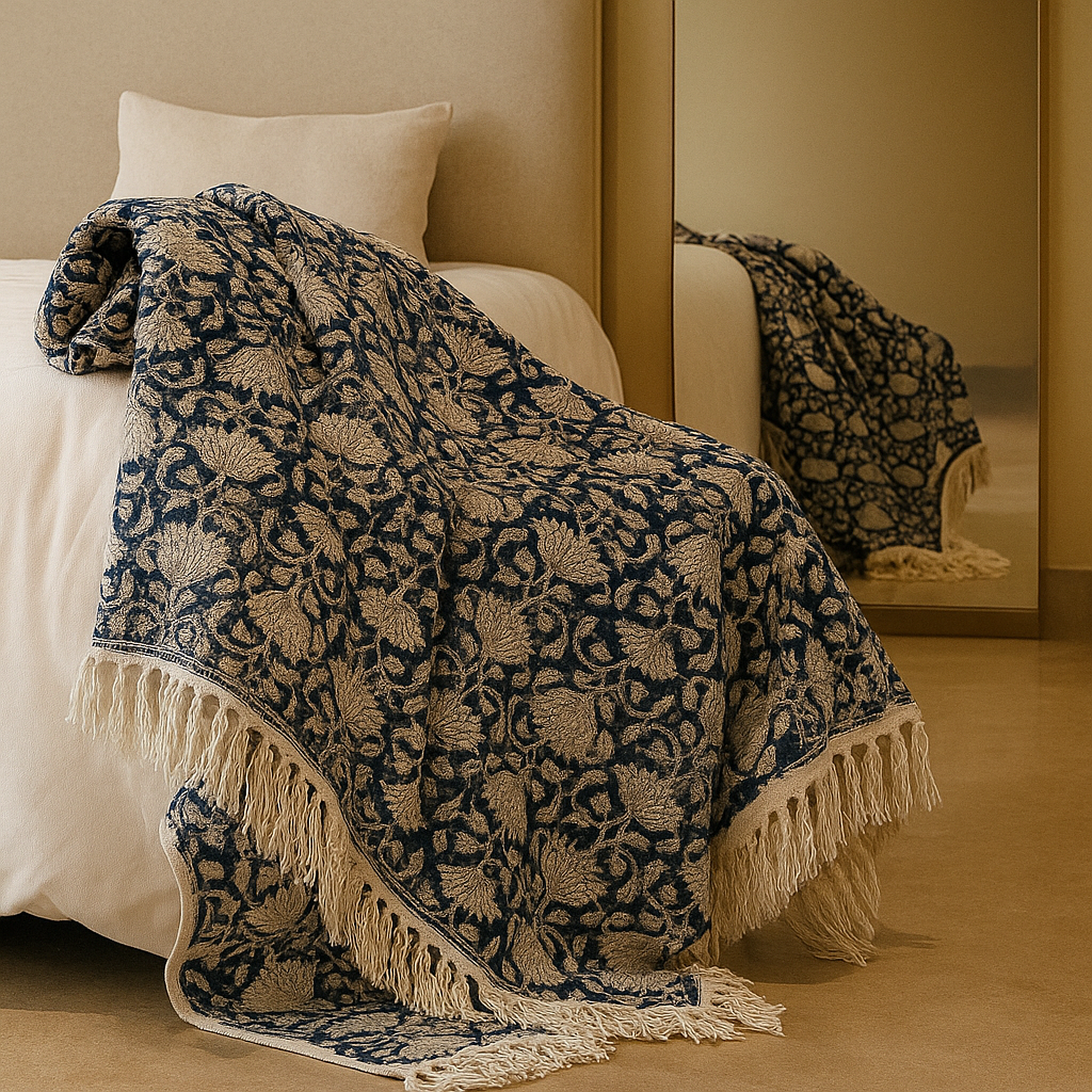 Handwoven Cotton Throw Blanket with Tassels-Aaroha Living