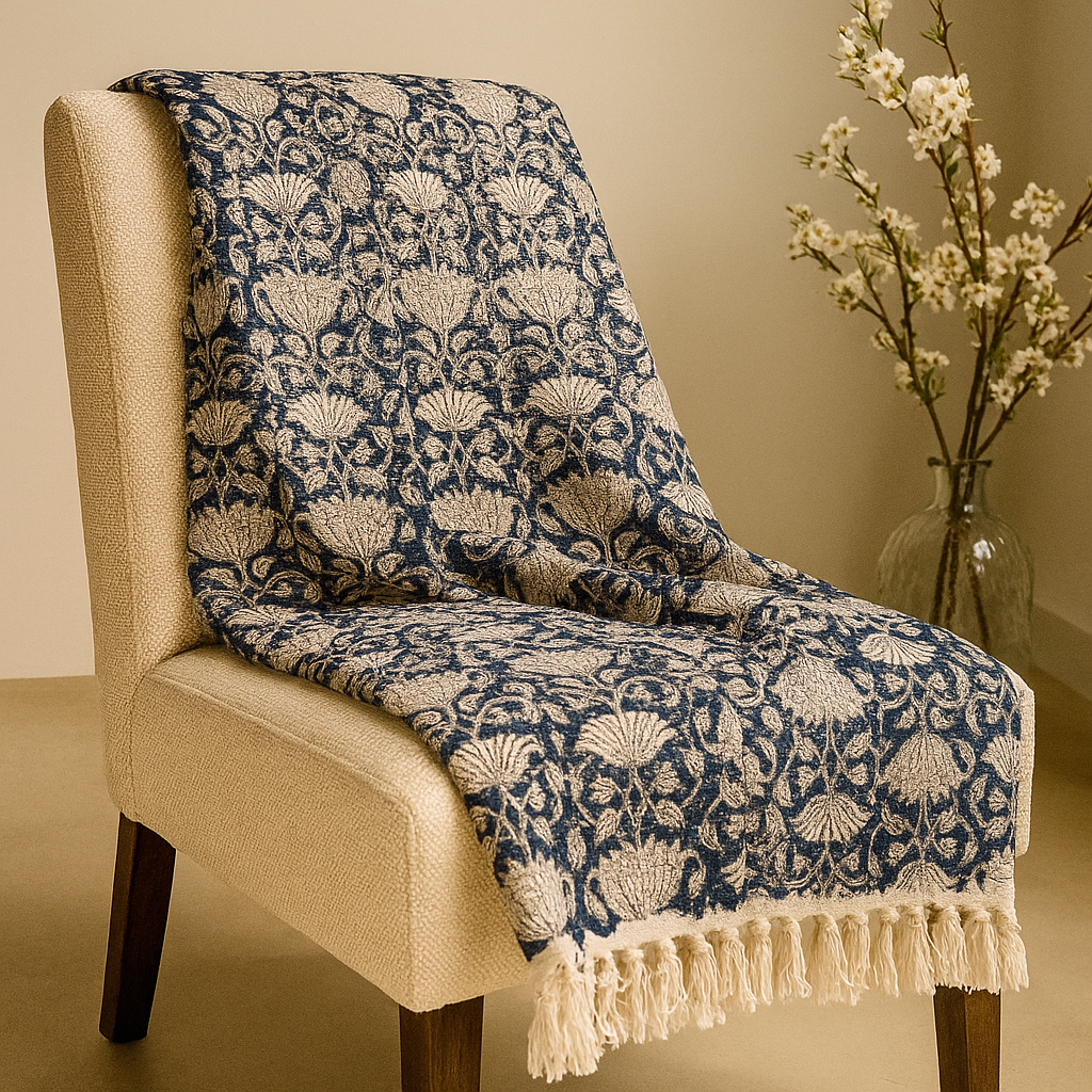 Handwoven Cotton Throw Blanket with Tassels-Aaroha Living