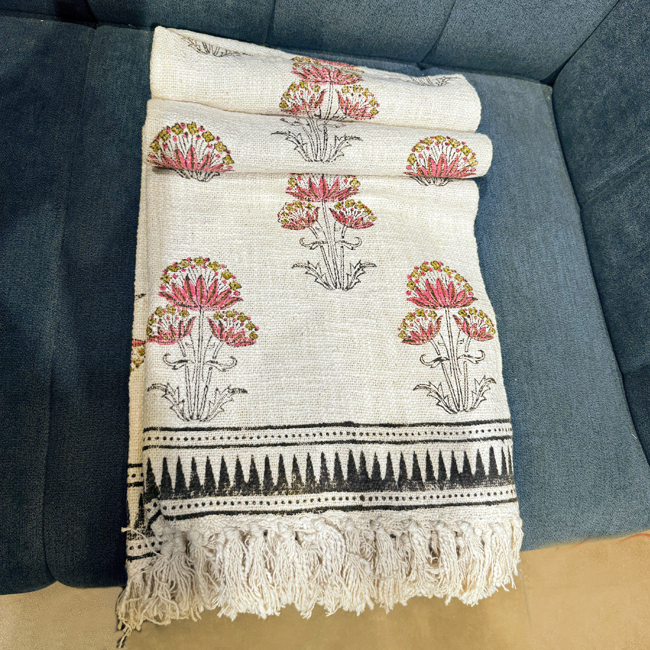 Handwoven Cotton Throw Blanket with Tassels-Aaroha Living