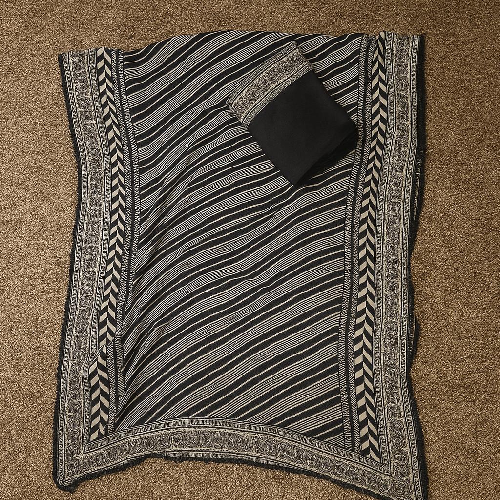 Black & White Muslin Unstitched Suit with Beaded Neckline-Aaroha Living