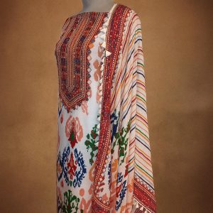 "Boho Bloom" – Multicolor Printed Muslin Unstitched Suit-Aaroha Living