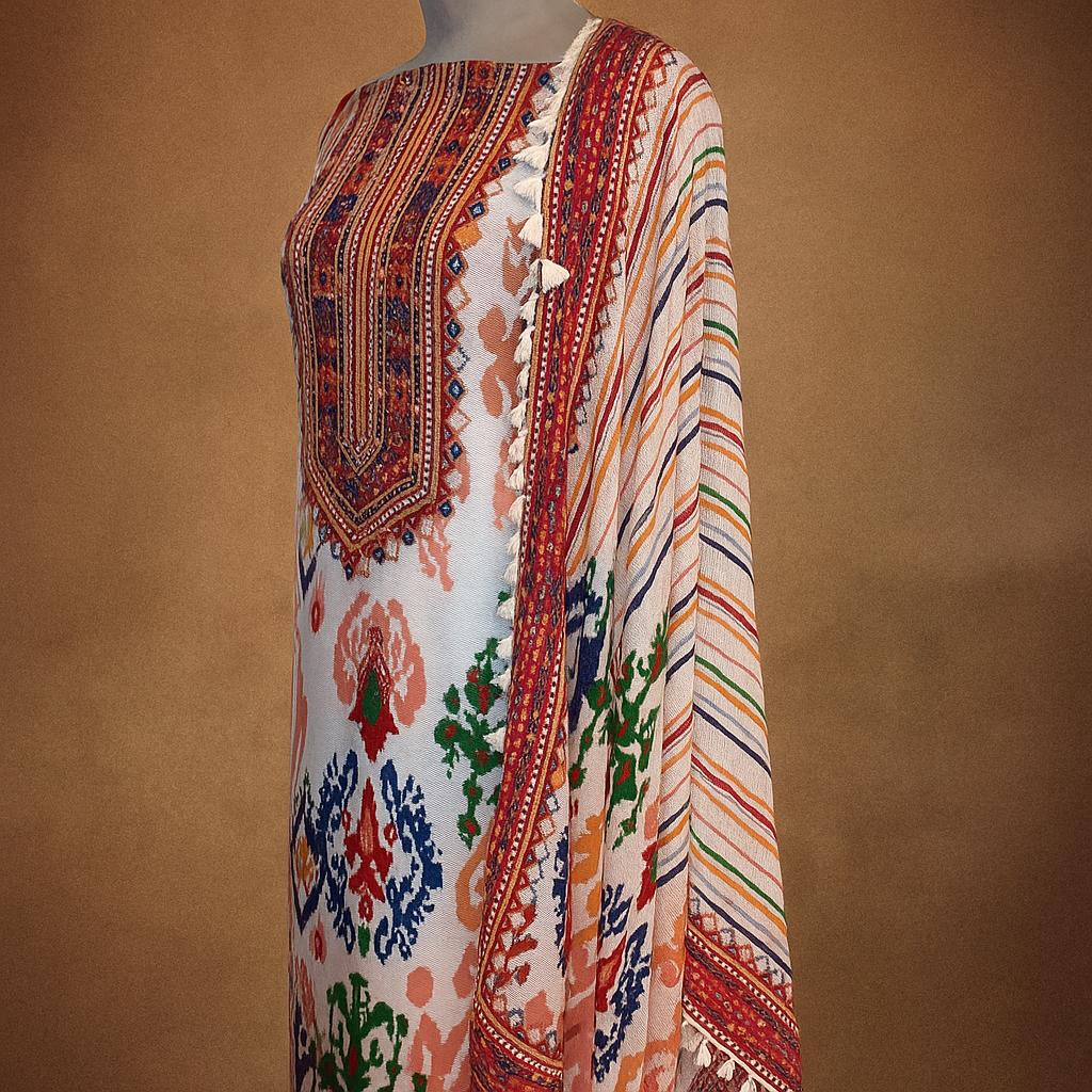 "Boho Bloom" – Multicolor Printed Muslin Unstitched Suit-Aaroha Living