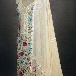 Phoolwari Charm – White Organza Floral Magic-Aaroha Living