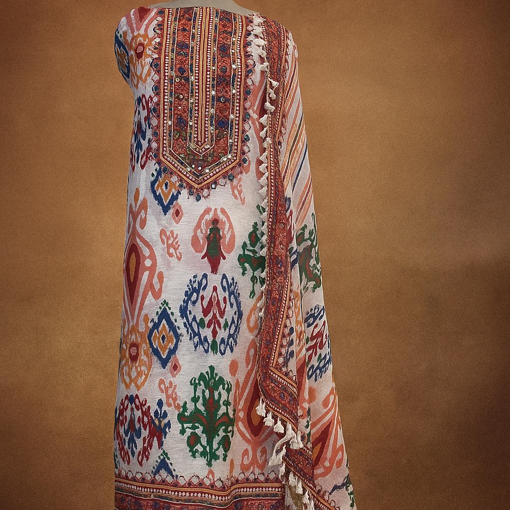 "Boho Bloom" – Multicolor Printed Muslin Unstitched Suit-Aaroha Living