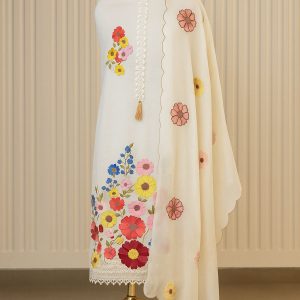 Phoolwari Charm – White Organza Floral Magic-Aaroha Living