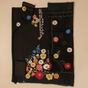 Phoolwari Charm – Black Organza Floral Magic-Aaroha Living