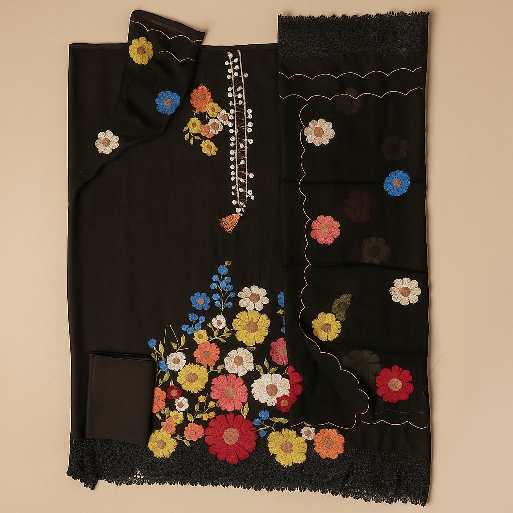 Phoolwari Charm – Black Organza Floral Magic-Aaroha Living
