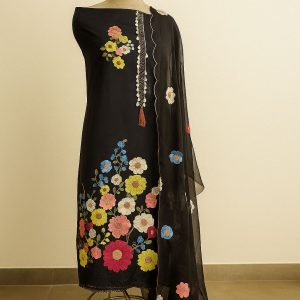 Phoolwari Charm – Black Organza Floral Magic-Aaroha Living