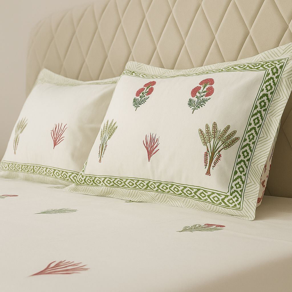 Cotton Block Print Bedsheet-Aaroha Living