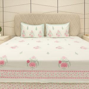 Cotton Block Print Bedsheet-Aaroha Living