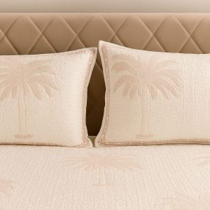 White Quilted Bedcover with Tree Motifs-Aaroha Living