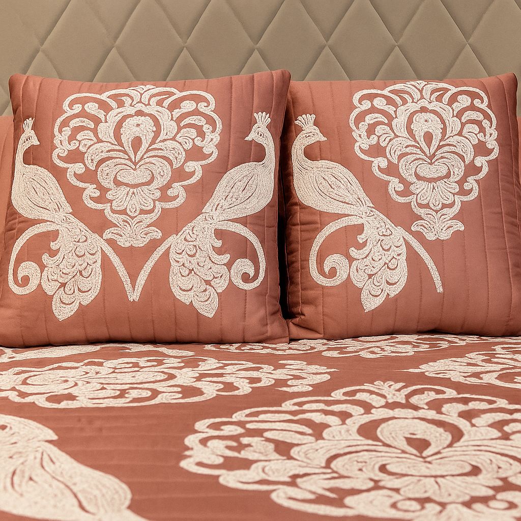 Peacock Royale Quilted Bedcover-Aaroha Living