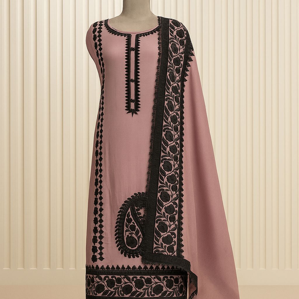 Kaari Aabroo - Pink Muslin Unstitched Suit-Aaroha Living