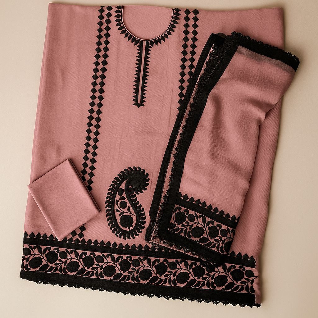 Kaari Aabroo - Pink Muslin Unstitched Suit-Aaroha Living