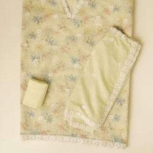 Vrinda Vastra - Pastel Green Unstitched Suit-Aaroha Living