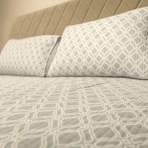 Soft Grey with White Geometric Pattern Quilted Bedcover-Aaroha Living