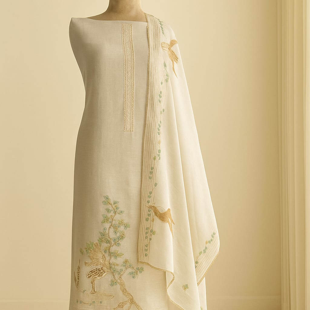 Ivora - Ivory Chanderi Unstitched Suit-Aaroha Living