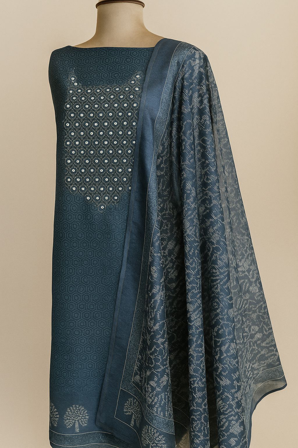 Neelkamal - The Royal Blue Tissue Unstitched Suit-Aaroha Living