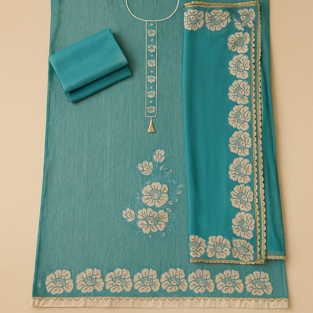 Phool-Sa Nazara - Sky Blue Tissue Unstitched Suit-Aaroha Living