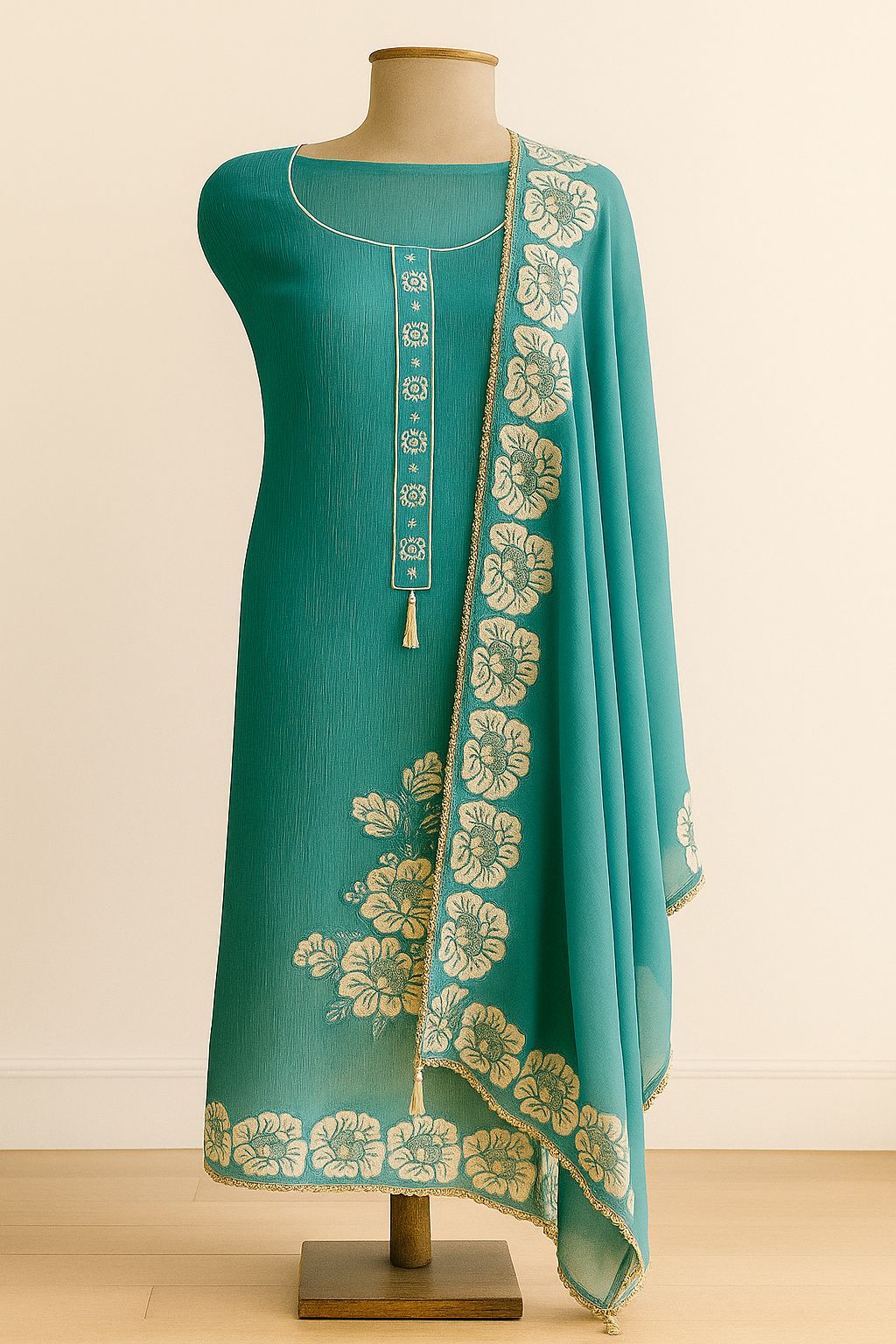 Phool-Sa Nazara - Sky Blue Tissue Unstitched Suit-Aaroha Living