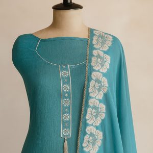 Phool-Sa Nazara - Sky Blue Tissue Unstitched Suit-Aaroha Living
