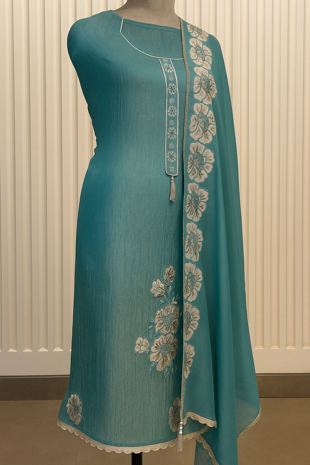 Phool-Sa Nazara - Sky Blue Tissue Unstitched Suit-Aaroha Living