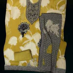 Bloom in Sunshine - Sunny yellow Muslin Unstitched Suit-Aaroha Living