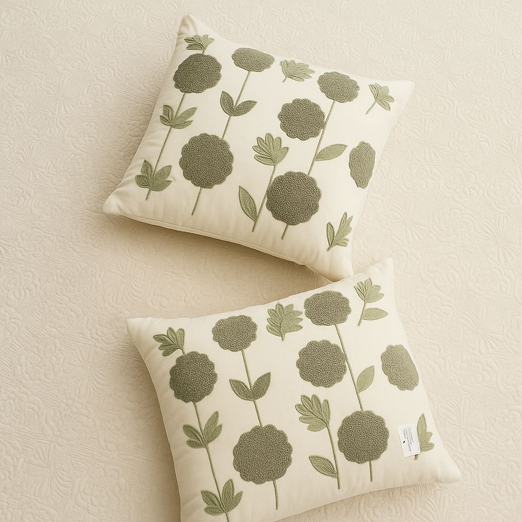 Off White Quilted Bedcover With Towel embroidery flowers-Aaroha Living