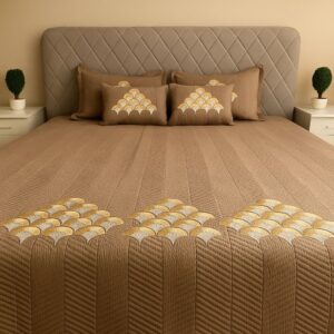 Rust Embroidered Bedcover Set-Aaroha Living