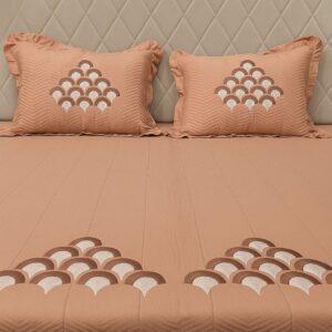 Rust Embroidered Bedcover Set-Aaroha Living