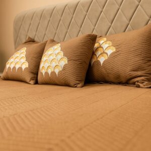 Rust Embroidered Bedcover Set-Aaroha Living