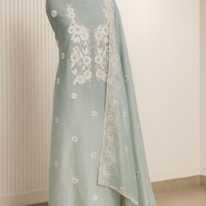 Blush Breeze - Pastel Blue Tissue Unstitched Suit-Aaroha Living