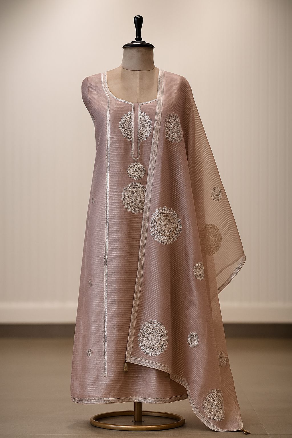 Noor-E-Gota – Peach Tissue Elegance Unstitched Suit-Aaroha Living