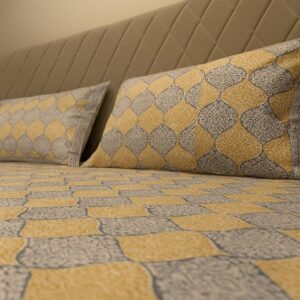 Cotton block print bedsheet-Aaroha Living