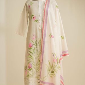 Chanderi Charm White Unstitched Suit-Aaroha Living