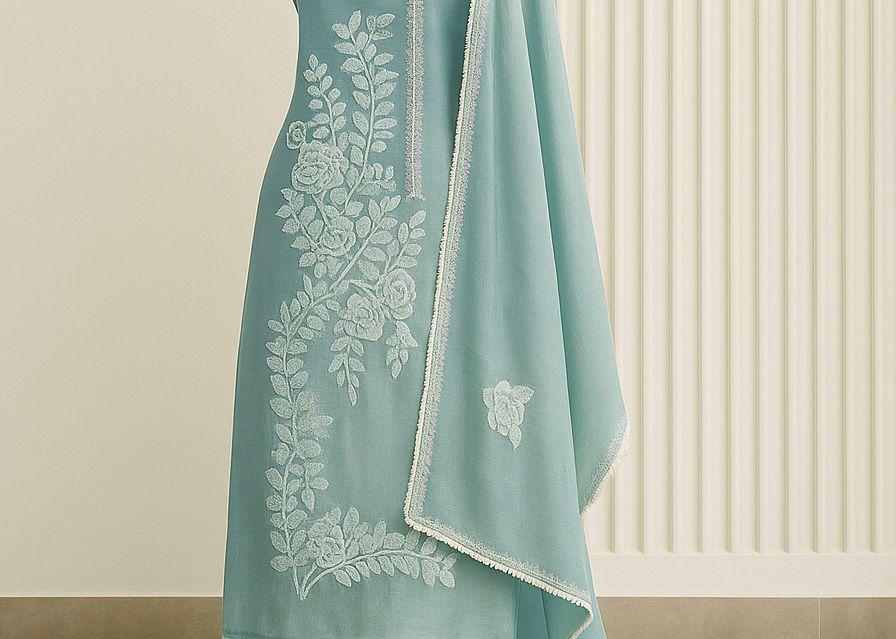 Phoolvika - Blue Tissue Unstitched Suit-Aaroha Living