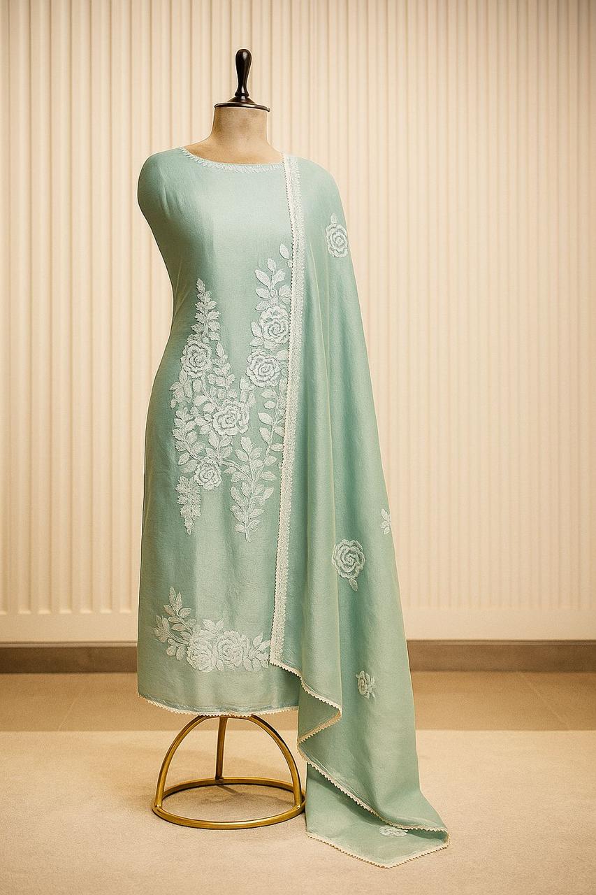 Phoolvika - Blue Tissue Unstitched Suit-Aaroha Living