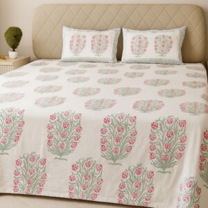 Cotton Block Print Bedsheet-Aaroha Living